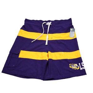 LSU Tigers Shorts Mens XL Purple Gold Strip Eye Performance Swim Trunks Swimsuit